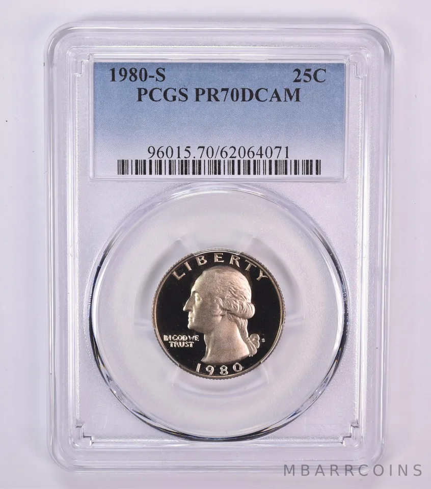 1980-S Washington Quarter PR70 DCAM PCGS Blue Label