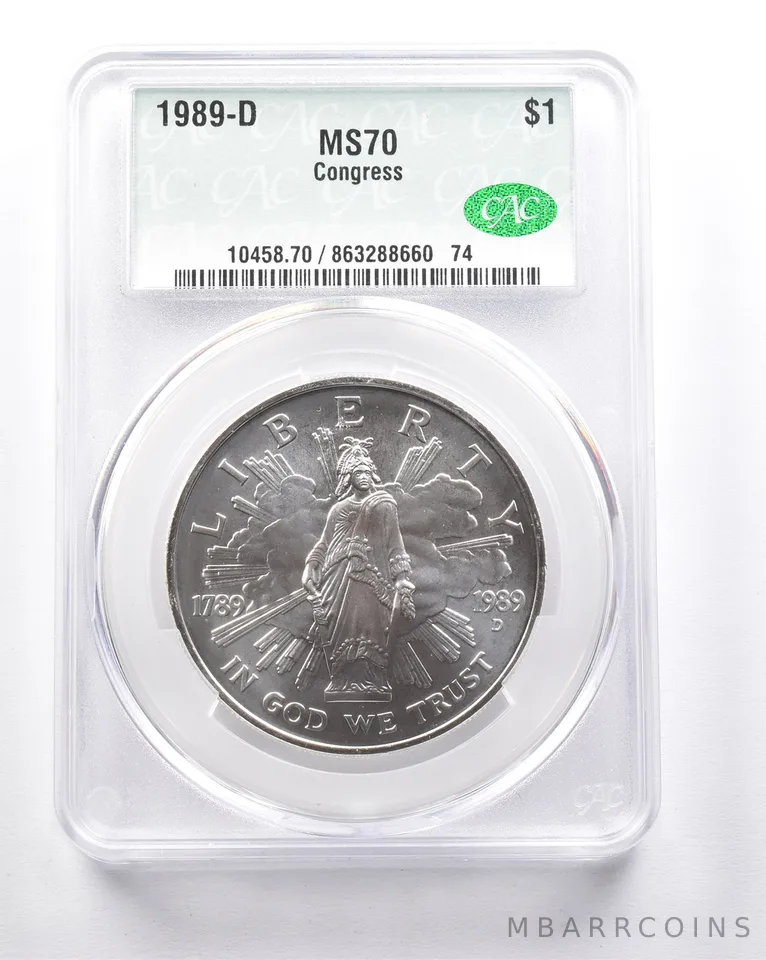 MS70 1989-D Congress Bicentennial Commemorative Dollar CAC CACG *6274
