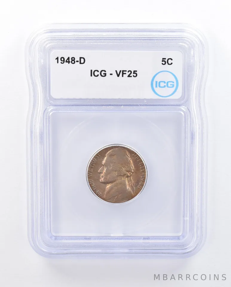 1948-D Jefferson Nickel VF25 ICG Red Tone *5013