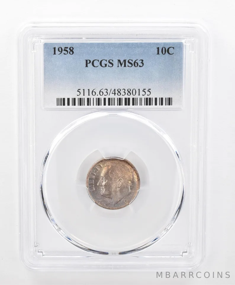 1958 Roosevelt Dime MS63 PCGS Beautiful Tone *2726