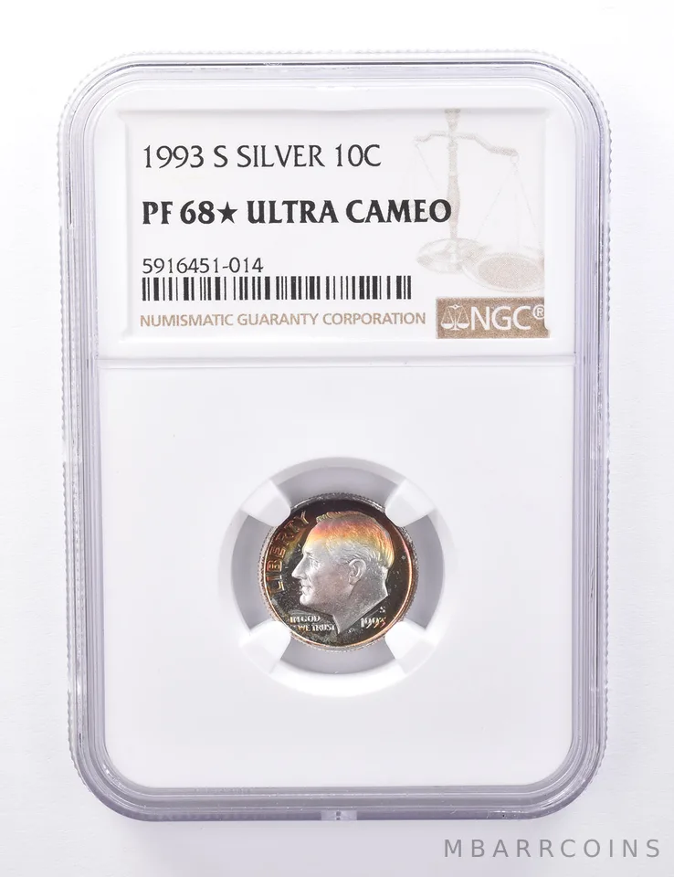PF68* UCAM 1993-S Roosevelt Dime - Silver - Graded NGC Rainbow Toned *4403