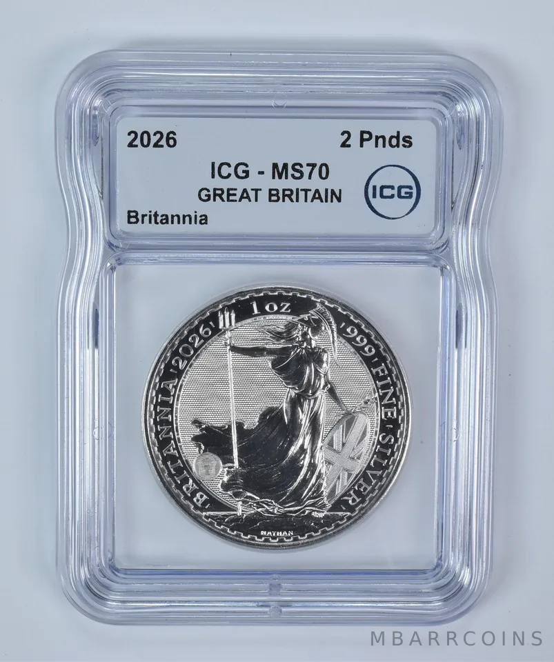 2026 Great Britain 2 Pounds Silver Britannia 1 Oz MS70 ICG