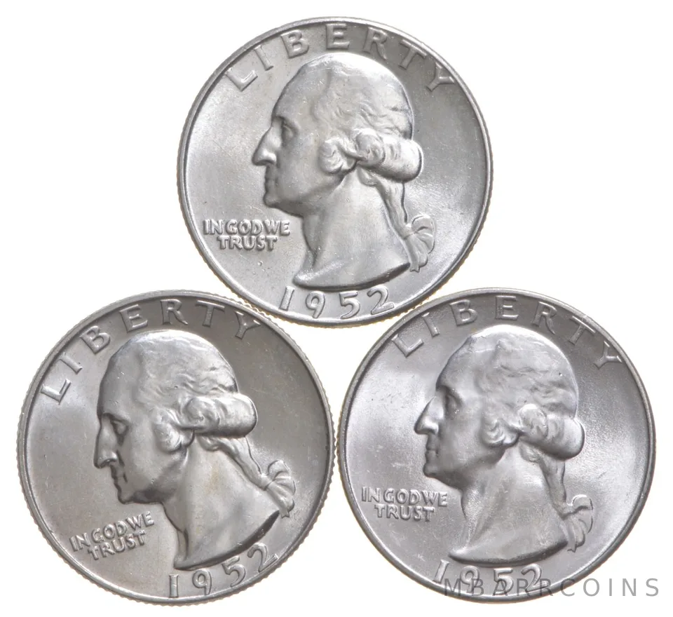 Choice Unc 1952 P+D+S Washington Quarter Gem BU Collection Lot Set