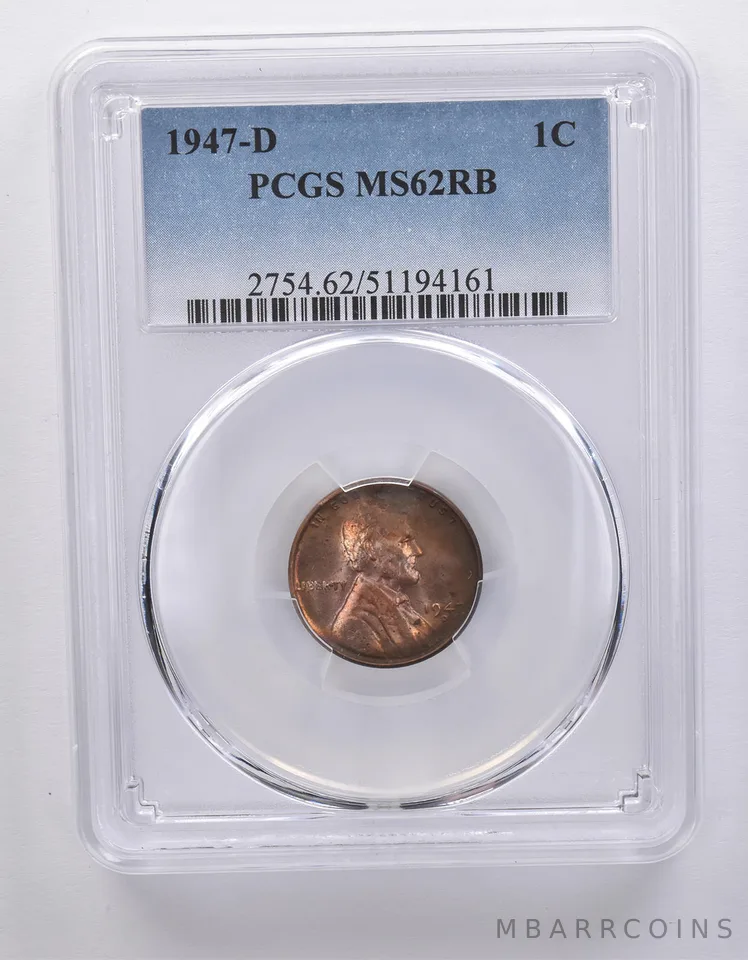 1947-D Lincoln Wheat Cent MS62 RB PCGS Beautiful Tone *7190
