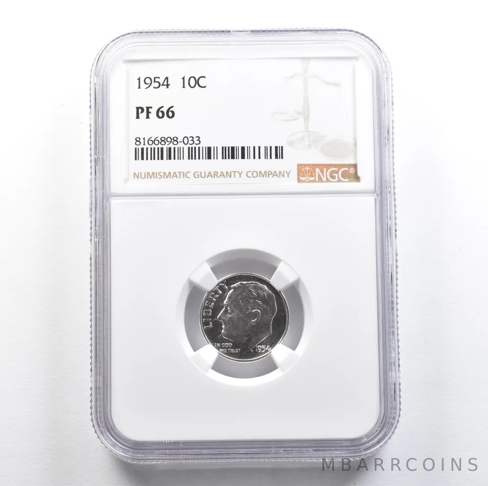 1954 Roosevelt Dime PF66 NGC PQ Cam Look *7648
