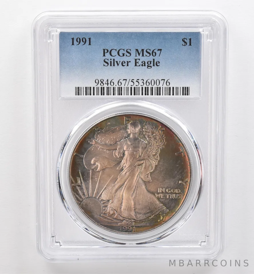 1991 American Silver Eagle MS67 PCGS Beautiful Tone *9535