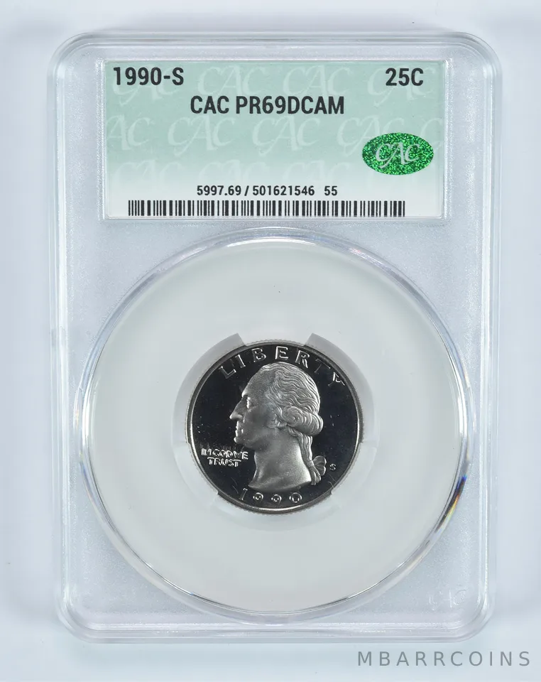 1990-S Washington Quarter PR69 DCAM CAC CACg