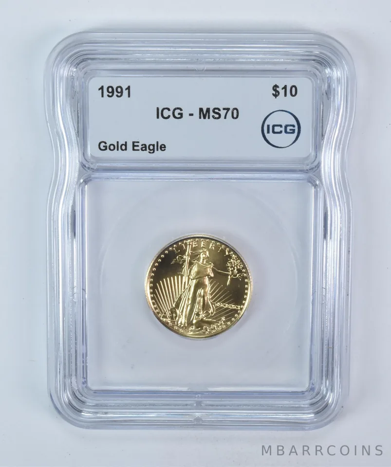 1991 $10 American Gold Eagle 1/4 Oz Gold MS70 ICG