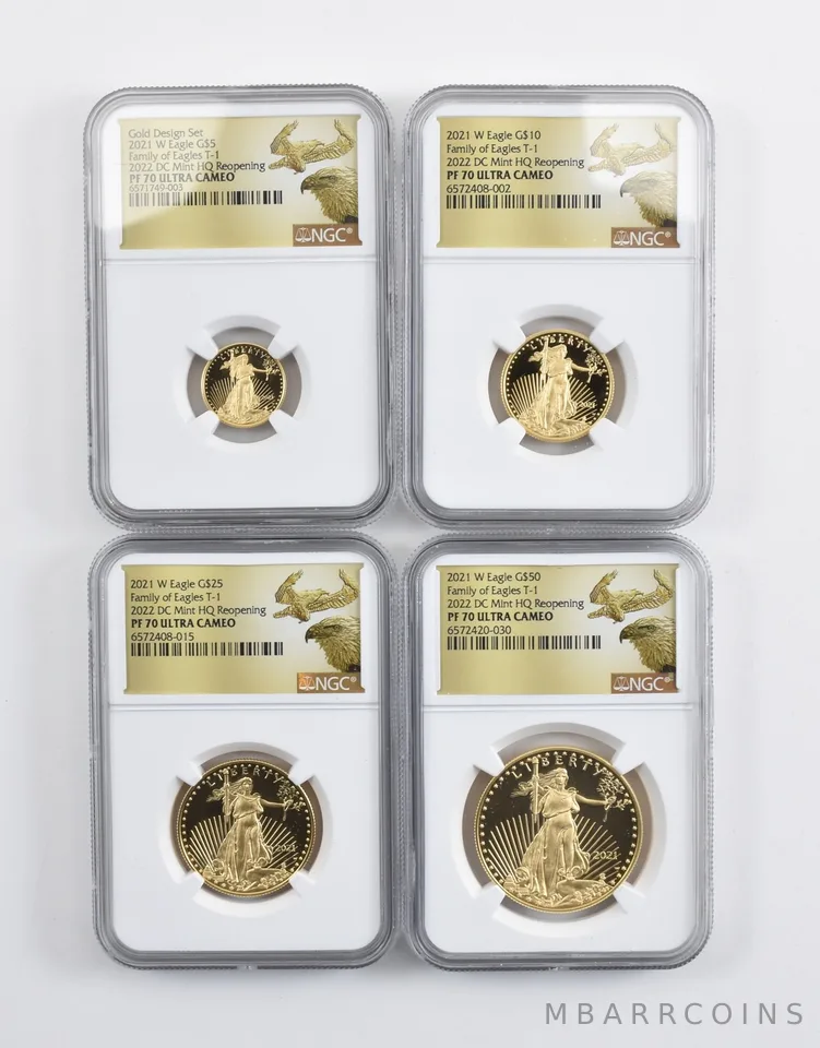 Set 2021-W $5/$10/$25/$50 Gold Eagle Type 1 DC Mint PF70 NGC Low Pop *9378