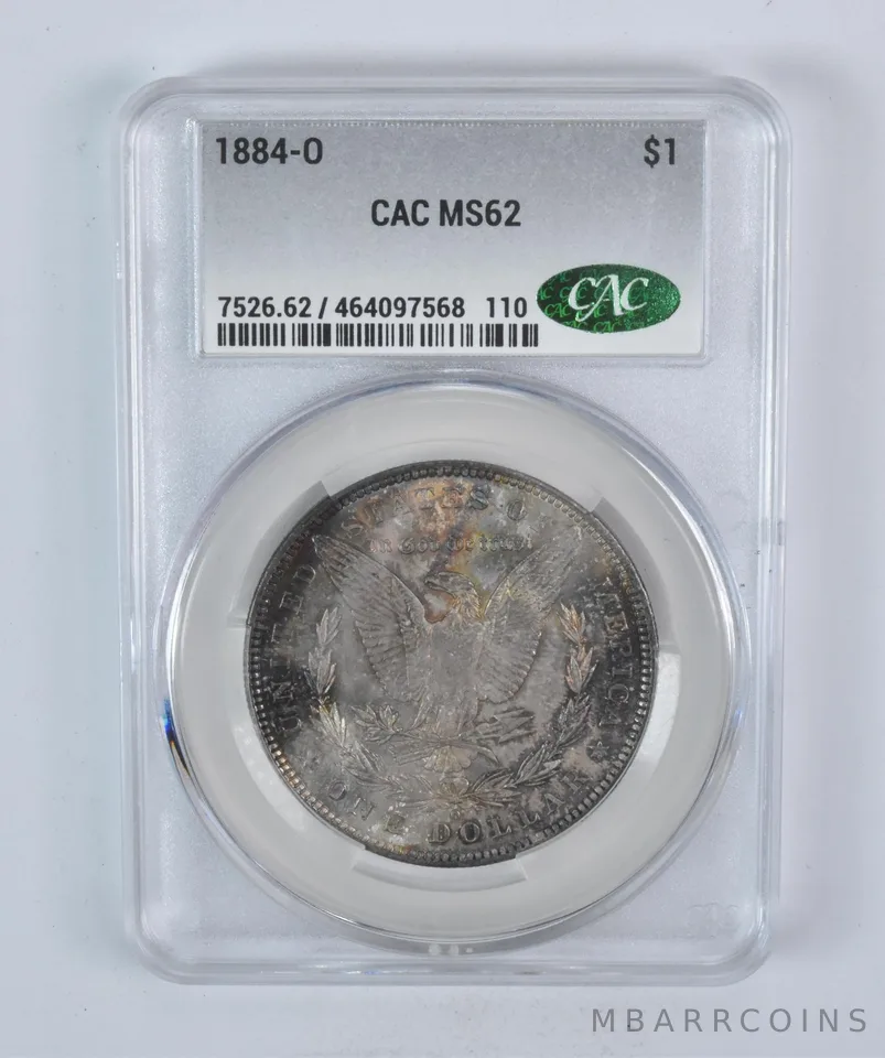 1884-O Morgan Silver Dollar MS62 CAC CACg Beautiful Tone Reverse *5904