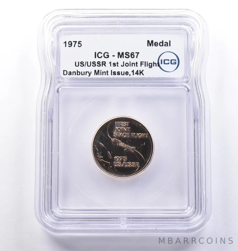 1975 US Soviet 1st Joint Flight Medal Danbury Mint Issue Gold MS67 ICG *8367