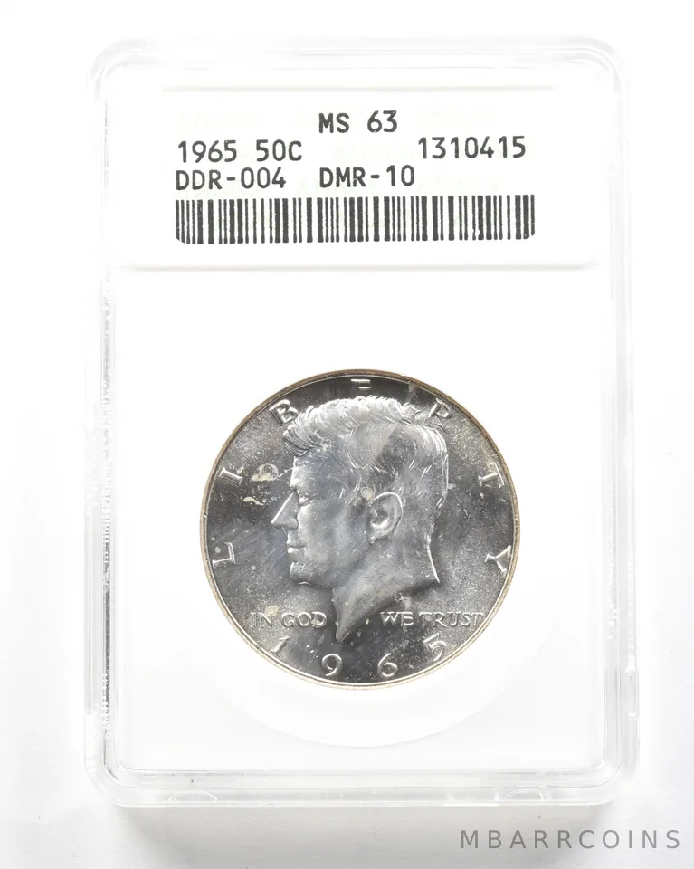 1965 Kennedy Half Dollar DDR-004 DMR-10 MS63 ANACS a2032