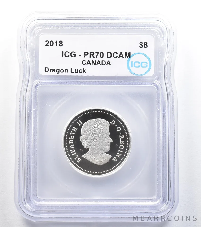 2018 Canada 8 Dollars Dragon Luck 1/4 Oz Silver PR70 DCAM ICG a7920
